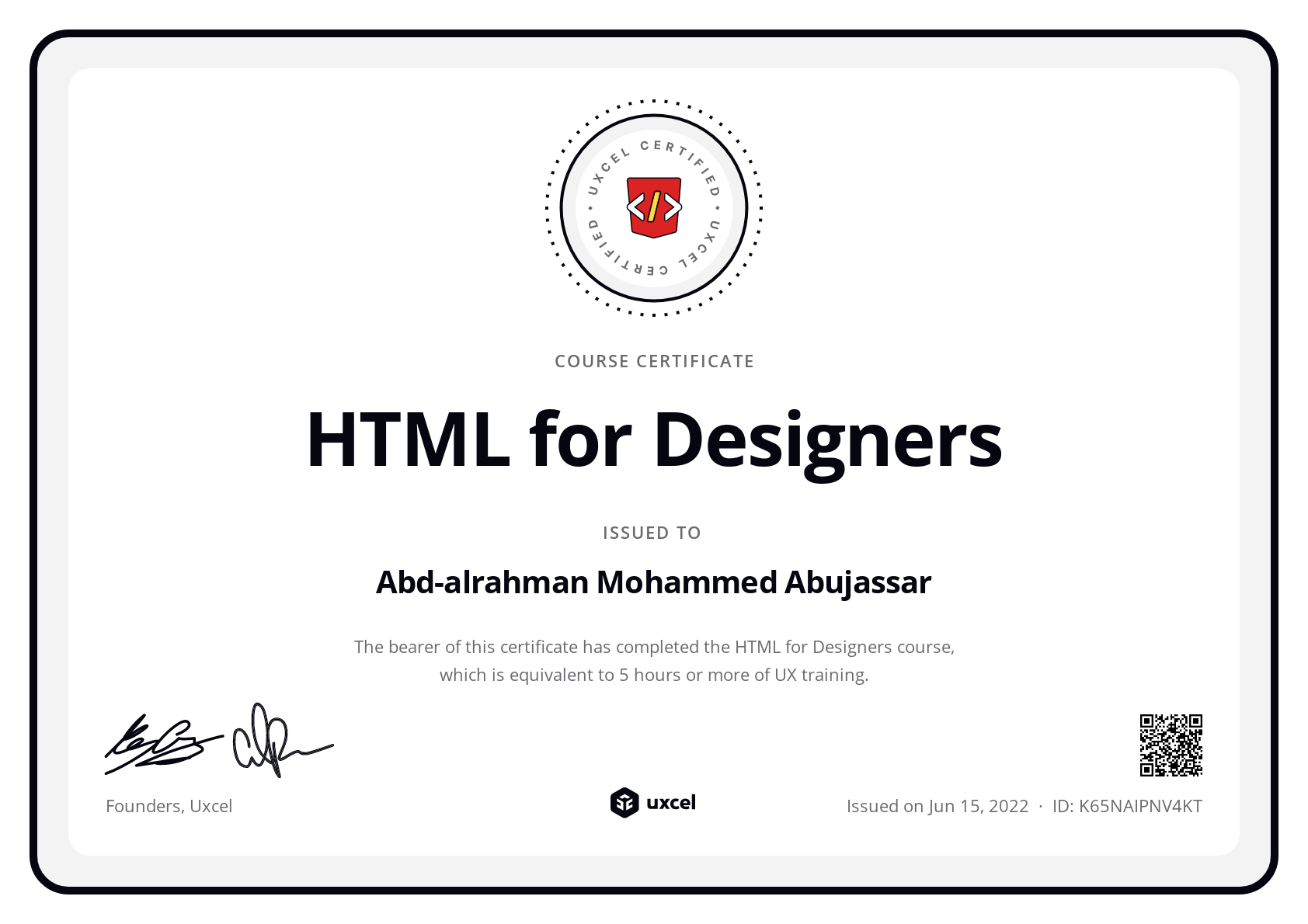 Abd-alrahman Mohammed Abujassar's certificate